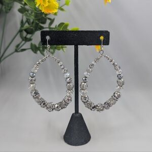 Large Genuine Crystal Beaded Hoop Vintage Handmade Earrings